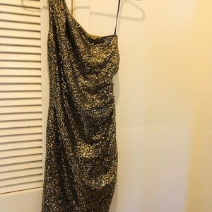 Gold mini dress party short elegant Trina Turk